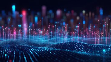 The Concept Of The Smart City Connects The Abstract Dot Point Design With The Gradient Line And Intricate Wave Line Design. It Is A Concept Of The Big Data Connection Technology.